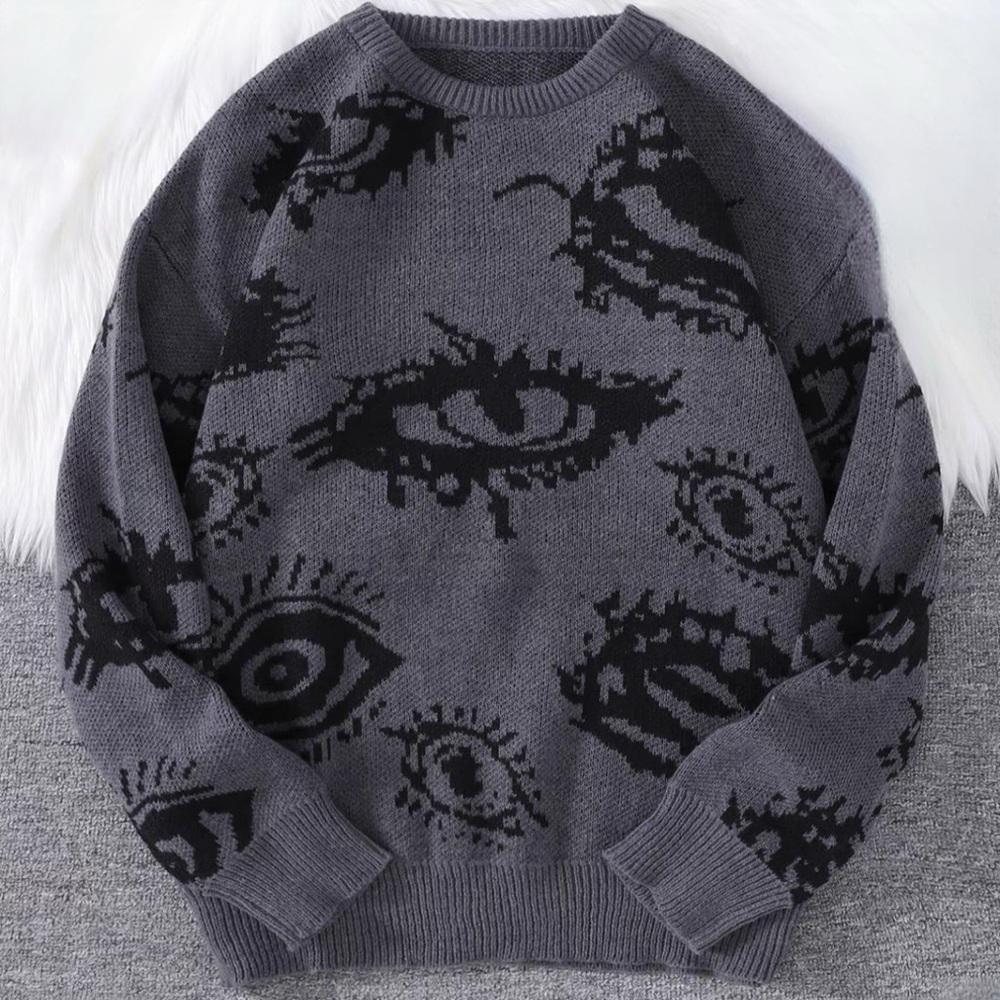 Gray Eye Pattern Sweater